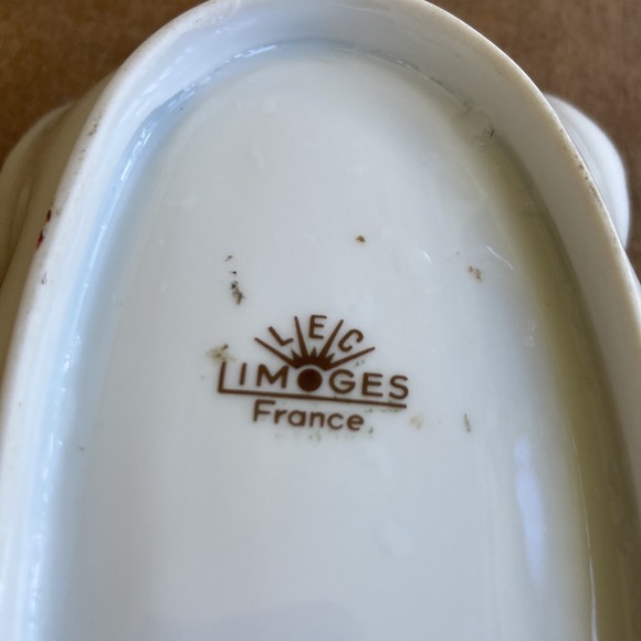 LEC Limoges France Wheat and Flowers Pattern Gold Scalloped Edge Dish - Picture 3 of 6